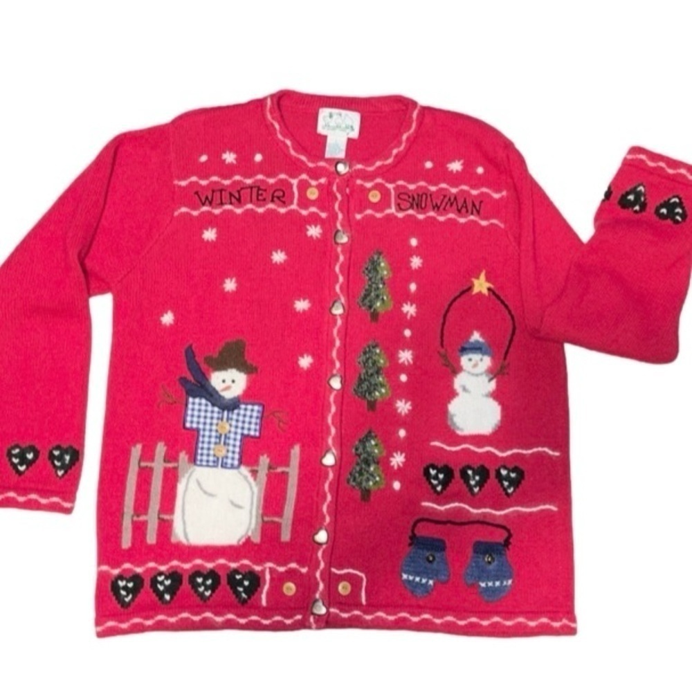 QUACKER FACTORY SNOWMAN THEMED CHRISTMAS CARDIGAN